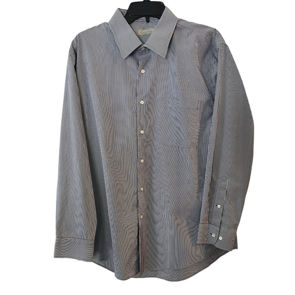 Nordstrom’s Men’s Cotton Long Sleeve Striped Dress Shirt Trim Fit Size 17 32-33